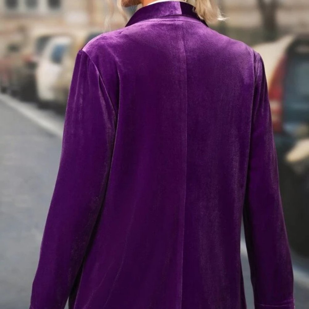 Purple fully lined button closure Shawl Collar Velvet Blazer - Picture 6 of 7
